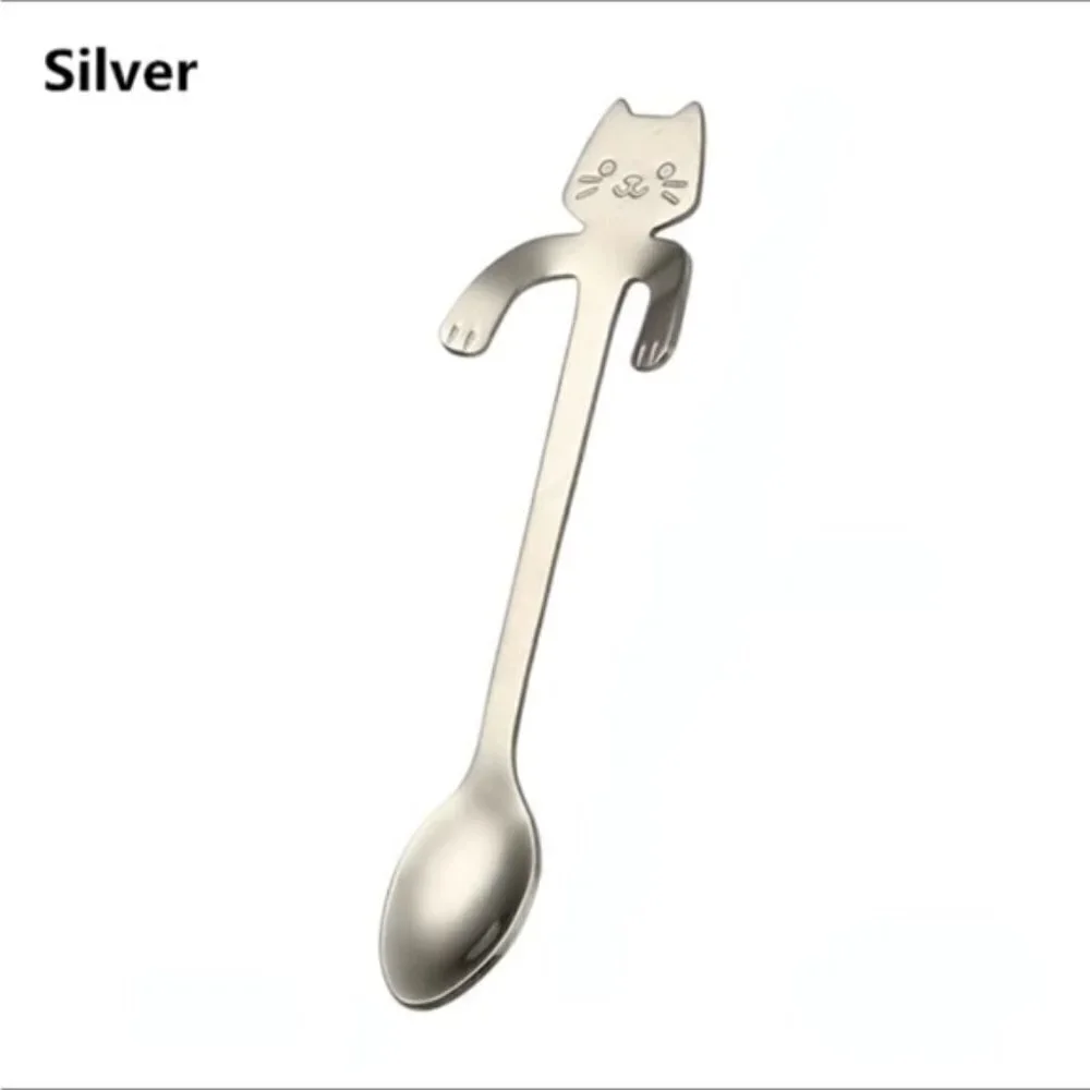 Cat Spoons Tea Spoons Stirrers Cup Hugging Kitty Cats Stainless Steel 2 PC Set